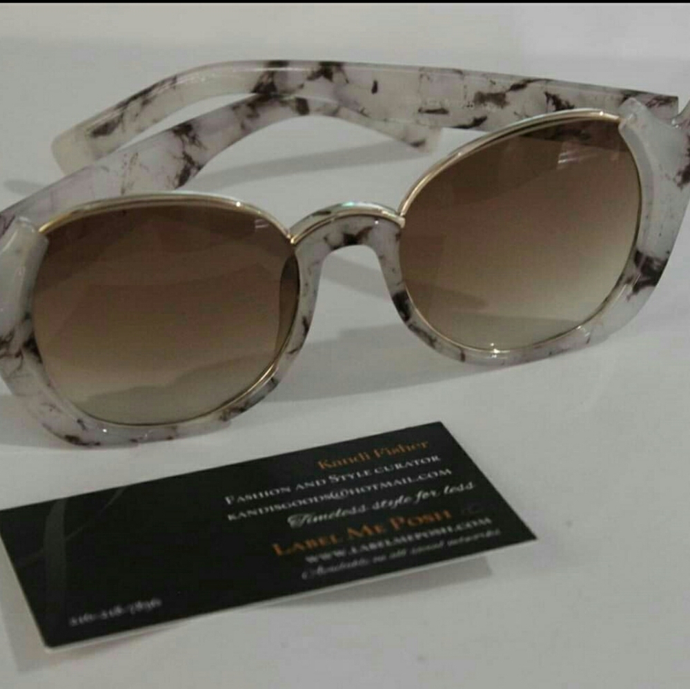 White marble semi cat eye sunglasses